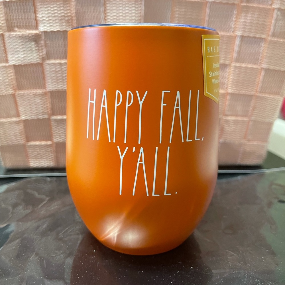 Rae Dunn Fall Y’all orange wine glass